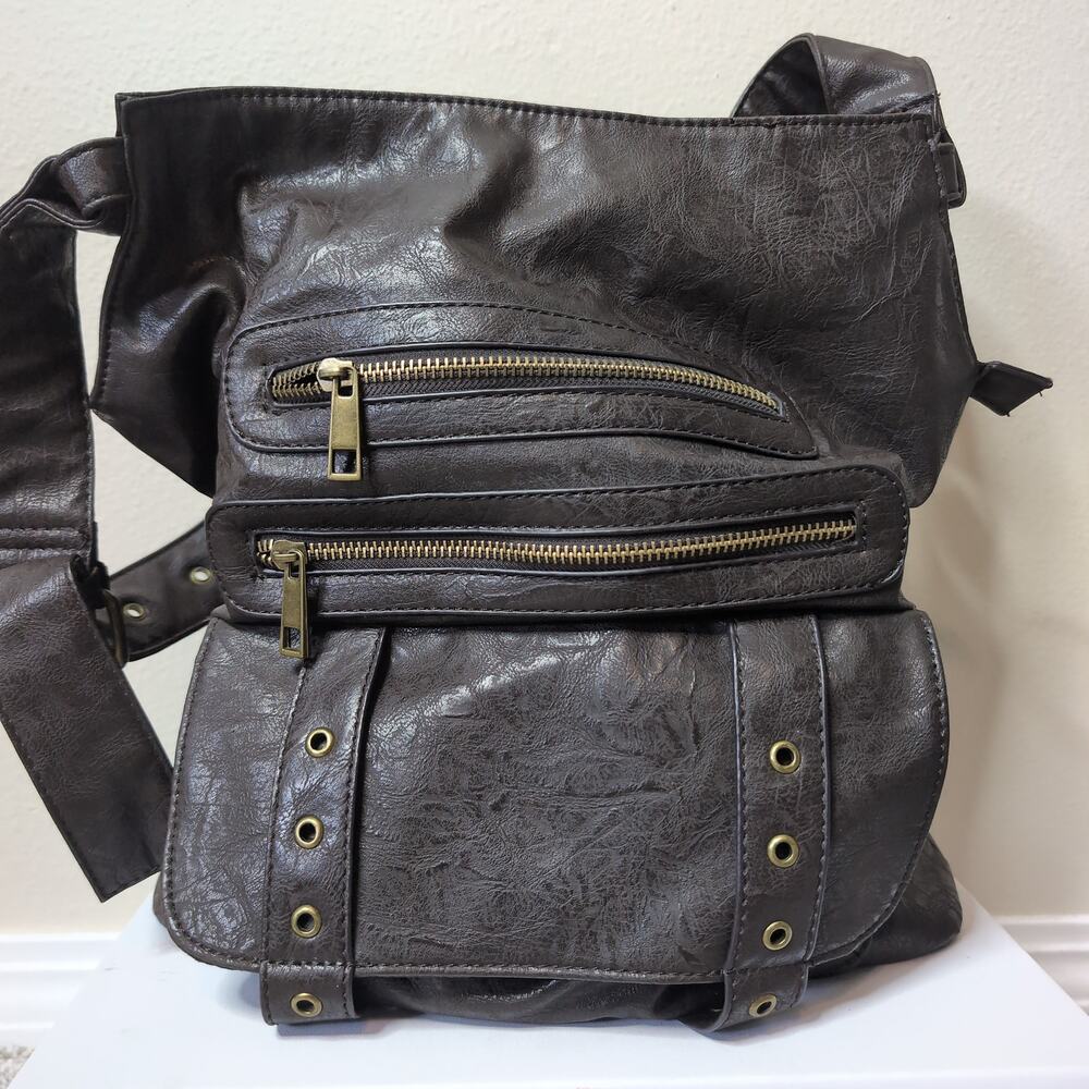 Faux Leather Multi Pocket Boho Shoulder Bag